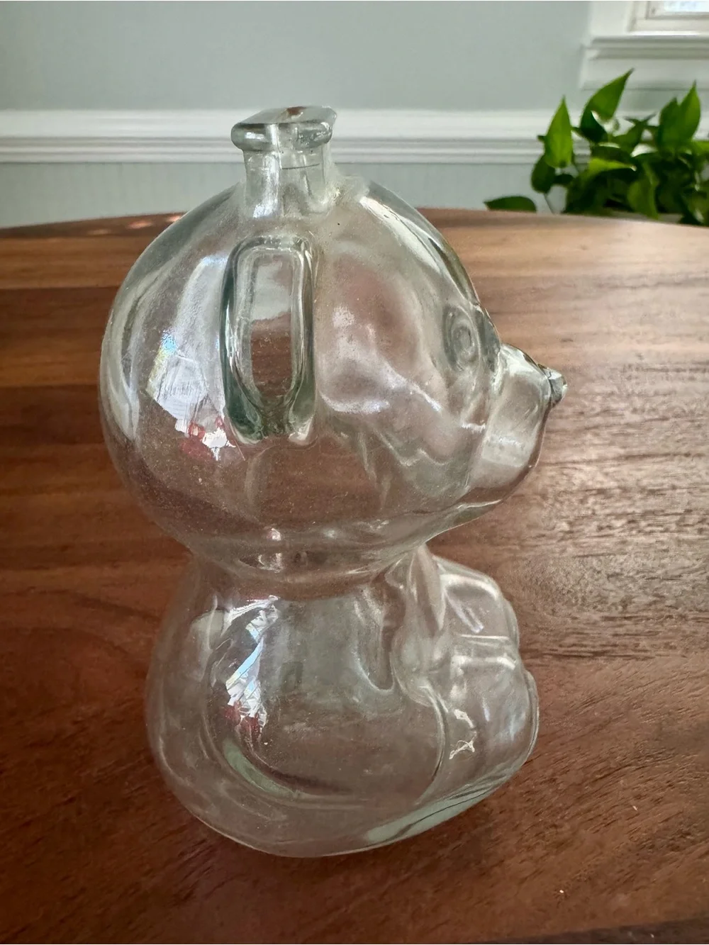 Vintage Glass Teddy Bear Piggy Bank ~6” 1970's Classic Baby Gift! Anchor Hocking